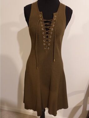 Torn by Ronny Kobo Olive Lace-Up Ribbed Mini Dress